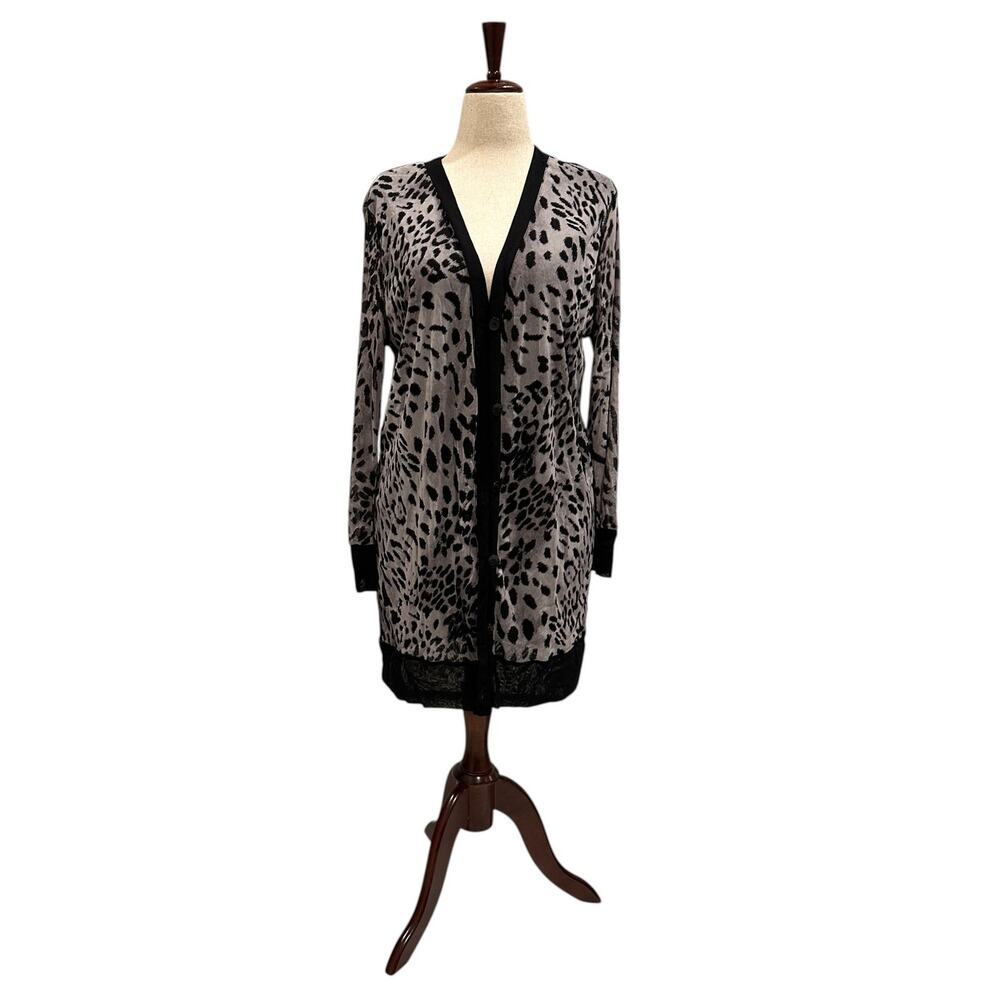 Chico's Animal Print Back/Grey Mesh Cardigan